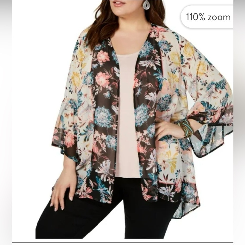 Style & Co Fresh Florals Open Front Kimono Cardigan Ladies Size Medium